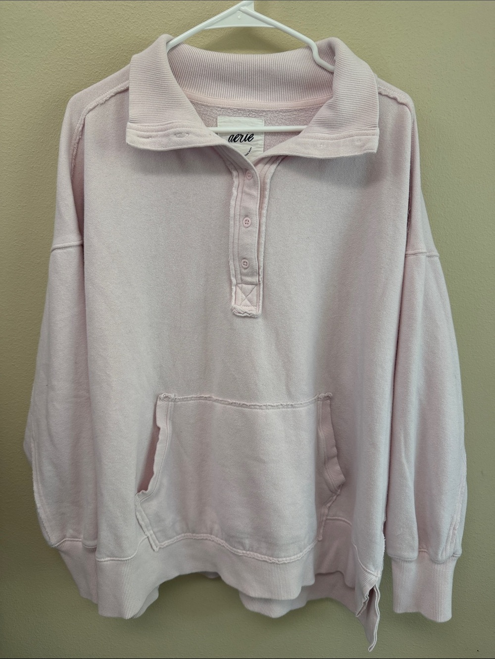 aerie Pale Pink Henley Pullover Sweatshirt SzL